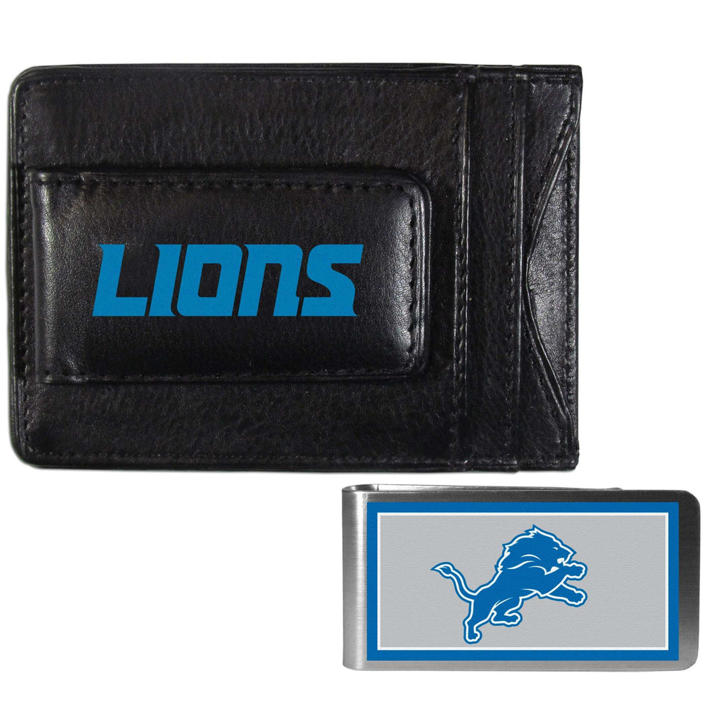 Detroit Lions Leather Cash & Cardholder & Color Money Clip - Detroit Lions - Flyclothing LLC
