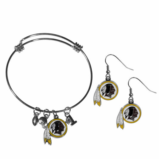 Washington Commanders Dangle Earrings and Charm Bangle Bracelet Set - Siskiyou Buckle - Flyclothing LLC