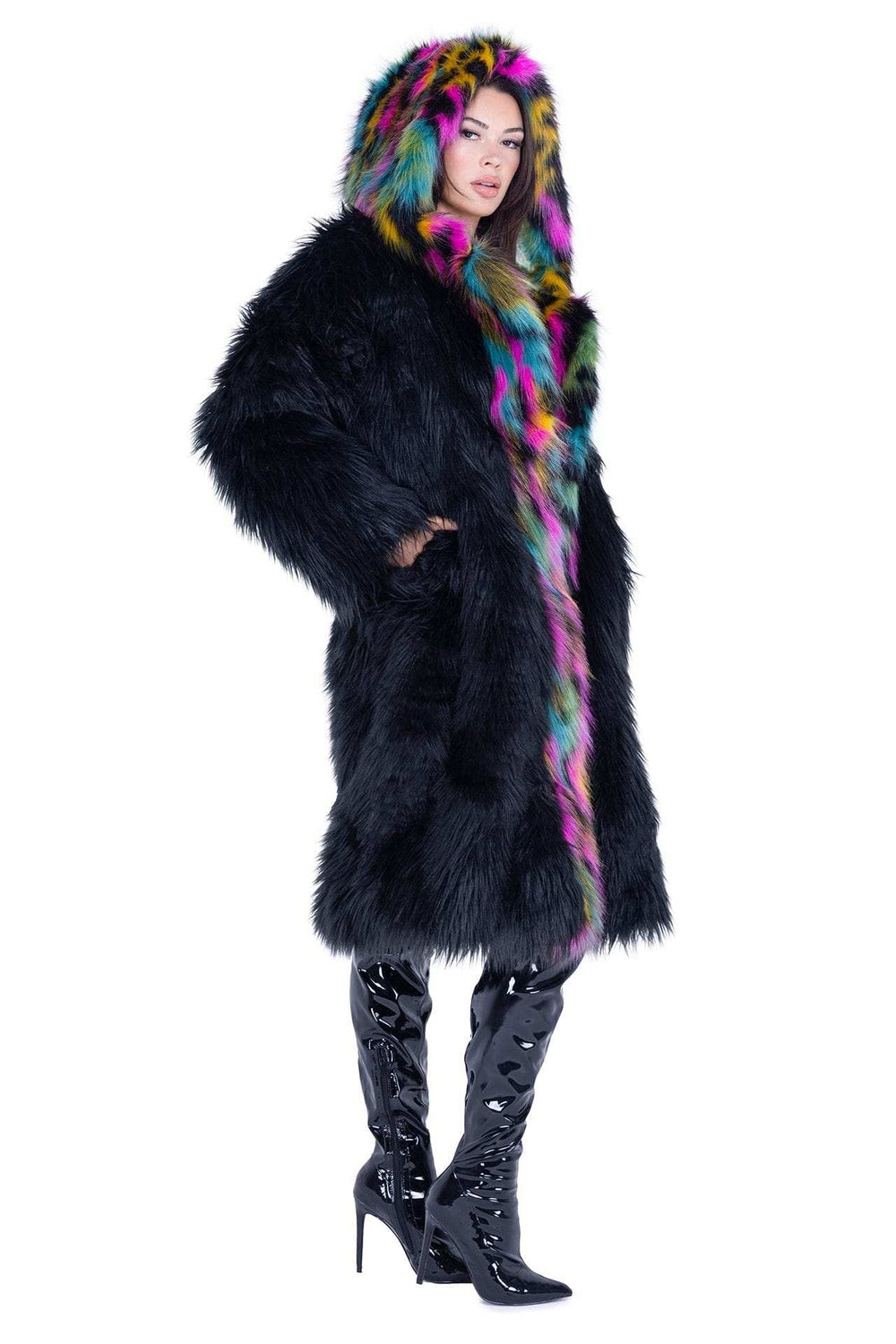 J-Valentine FE294 - Mid-Length Hooded Fur Coat - J. Valentine - Flyclothing LLC