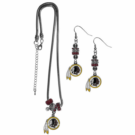 Washington Commanders Euro Bead Earrings and Necklace Set - Siskiyou Buckle - Flyclothing LLC
