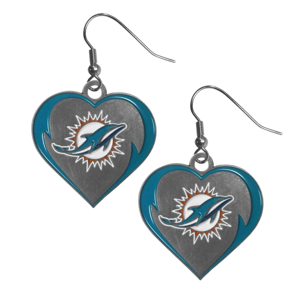 Miami Dolphins Heart Dangle Earrings - Miami Dolphins - Flyclothing LLC