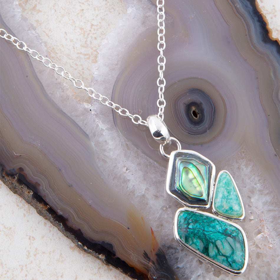 Blue Abalone Fire Sterling Silver Cluster Pendant Necklace - Barse Jewelry - Flyclothing LLC