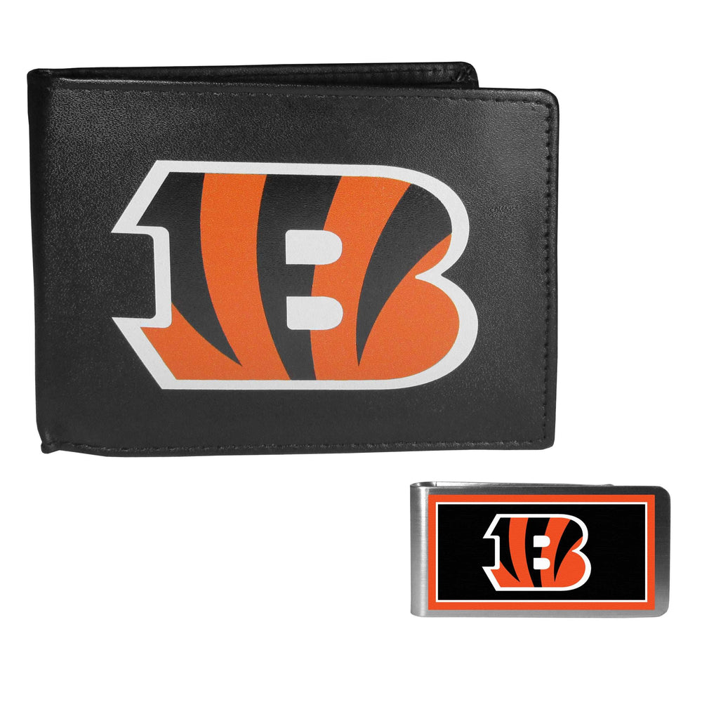 Cincinnati Bengals Leather Bi-fold Wallet & Color Money Clip - Cincinnati Bengals - Flyclothing LLC