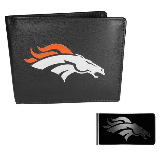 Denver Broncos Leather Bi-fold Wallet & Black Money Clip - Denver Broncos - Flyclothing LLC