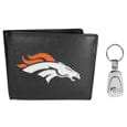 Denver Broncos Leather Bi-fold Wallet & Steel Key Chain - Siskiyou Buckle - Flyclothing LLC
