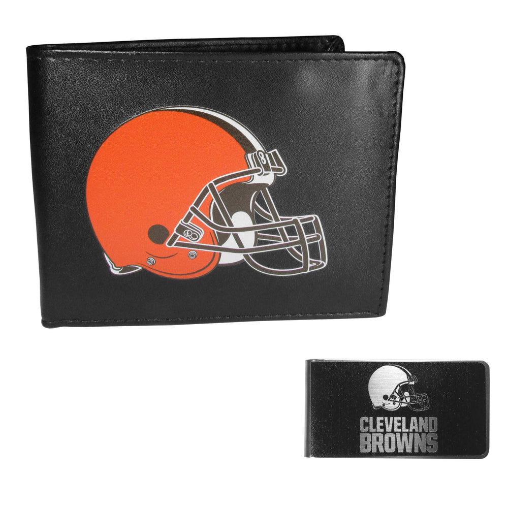 Cleveland Browns Leather Bi-fold Wallet & Black Money Clip - Cleveland Browns - Flyclothing LLC