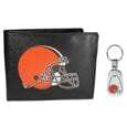 Cleveland Browns Leather Bi-fold Wallet & Steel Key Chain - Siskiyou Buckle - Flyclothing LLC