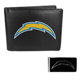 Los Angeles Chargers Leather Bi-fold Wallet & Black Money Clip - Los Angeles Chargers - Flyclothing LLC