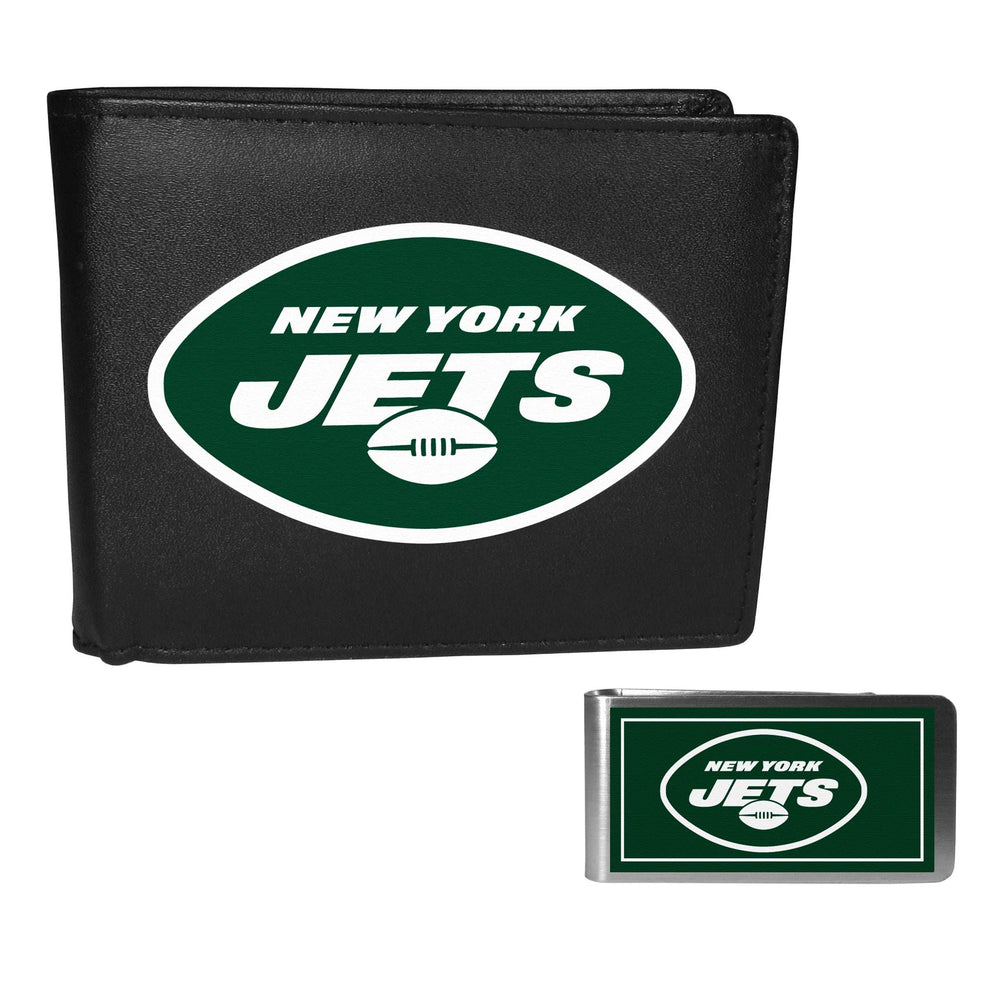 New York Jets Leather Bi-fold Wallet & Color Money Clip - New York Jets - Flyclothing LLC