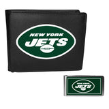New York Jets Leather Bi-fold Wallet & Color Money Clip - New York Jets - Flyclothing LLC