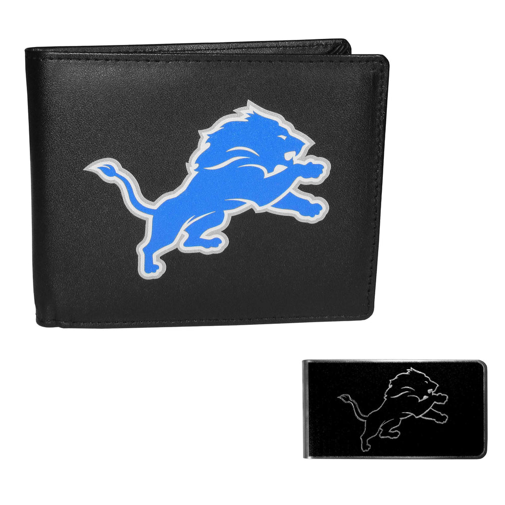 Detroit Lions Leather Bi-fold Wallet & Black Money Clip - Detroit Lions - Flyclothing LLC