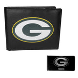 Green Bay Packers Leather Bi-fold Wallet & Black Money Clip - Green Bay Packers - Flyclothing LLC