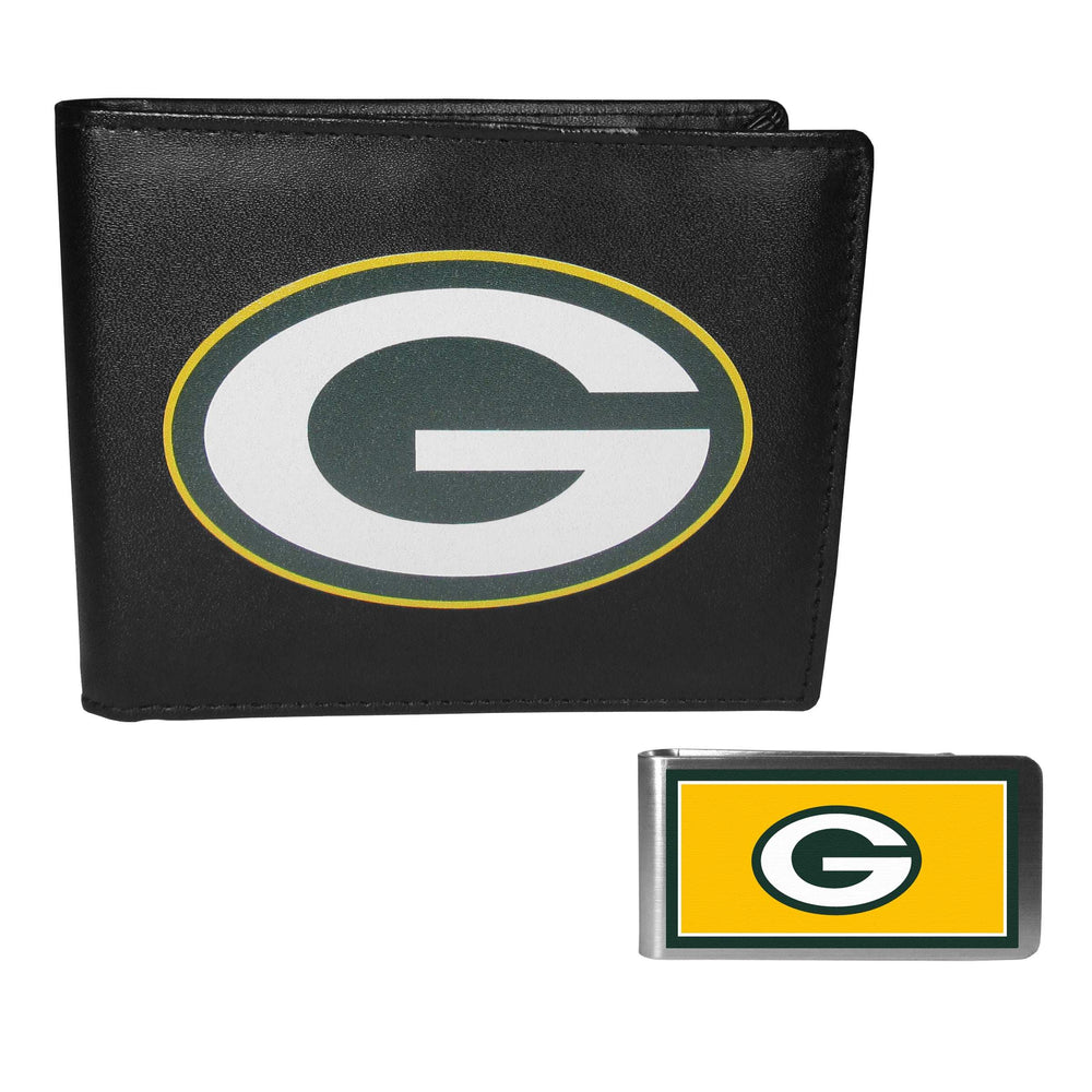 Green Bay Packers Leather Bi-fold Wallet & Color Money Clip - Green Bay Packers - Flyclothing LLC