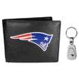 New England Patriots Leather Bi-fold Wallet & Steel Key Chain - Siskiyou Buckle - Flyclothing LLC