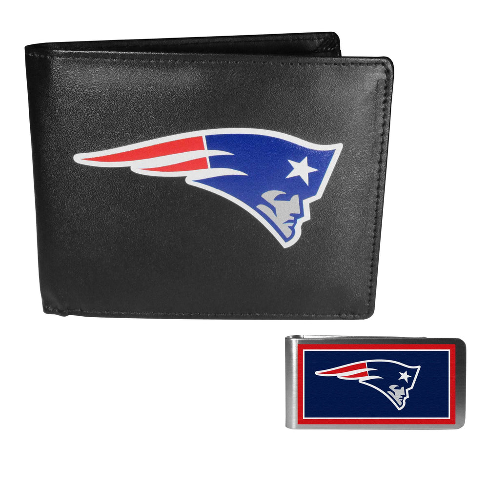 New England Patriots Leather Bi-fold Wallet & Color Money Clip - New England Patriots - Flyclothing LLC