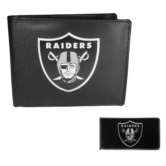 Las Vegas Raiders Leather Bi-fold Wallet & Black Money Clip - Las Vegas Raiders - Flyclothing LLC