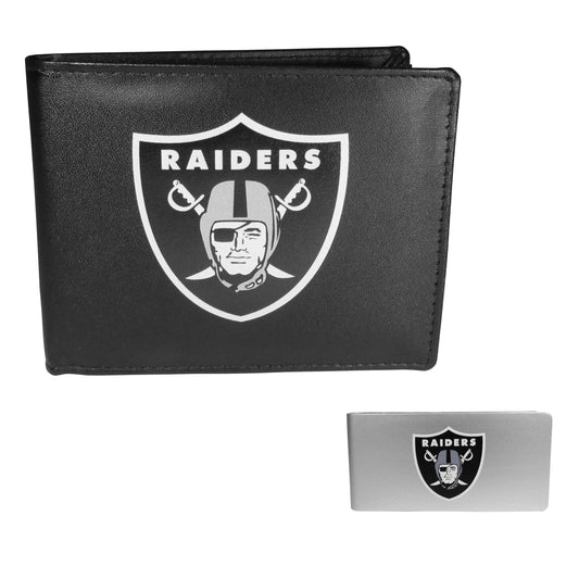 Las Vegas Raiders Leather Bi-fold Wallet & Money Clip - Las Vegas Raiders - Flyclothing LLC