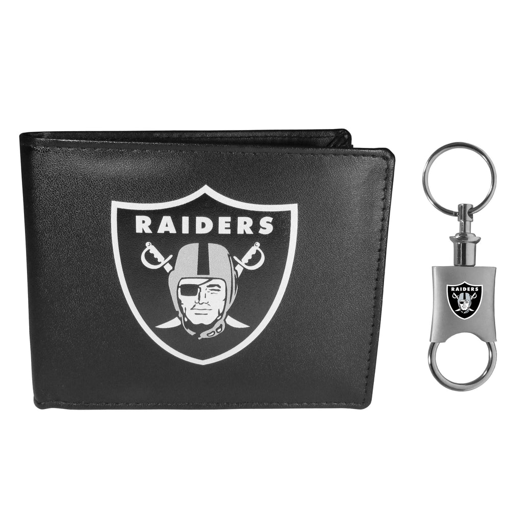 Las Vegas Raiders Leather Bi-fold Wallet & Valet Key Chain - Las Vegas Raiders - Flyclothing LLC