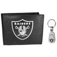 Las Vegas Raiders Leather Bi-fold Wallet & Steel Key Chain - Siskiyou Buckle - Flyclothing LLC