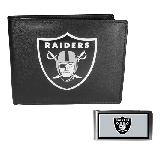 Las Vegas Raiders Leather Bi-fold Wallet & Color Money Clip - Las Vegas Raiders - Flyclothing LLC