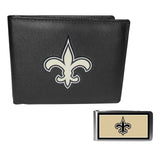 New Orleans Saints Leather Bi-fold Wallet & Color Money Clip - New Orleans Saints - Flyclothing LLC