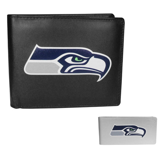 Seattle Seahawks Leather Bi-fold Wallet & Money Clip - Seattle Seahawks - Flyclothing LLC