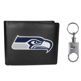 Seattle Seahawks Leather Bi-fold Wallet & Valet Key Chain - Seattle Seahawks - Flyclothing LLC