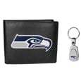Seattle Seahawks Leather Bi-fold Wallet & Steel Key Chain - Siskiyou Buckle - Flyclothing LLC