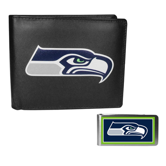 Seattle Seahawks Leather Bi-fold Wallet & Color Money Clip - Seattle Seahawks - Flyclothing LLC