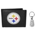 Pittsburgh Steelers Leather Bi-fold Wallet & Steel Key Chain - Siskiyou Buckle - Flyclothing LLC