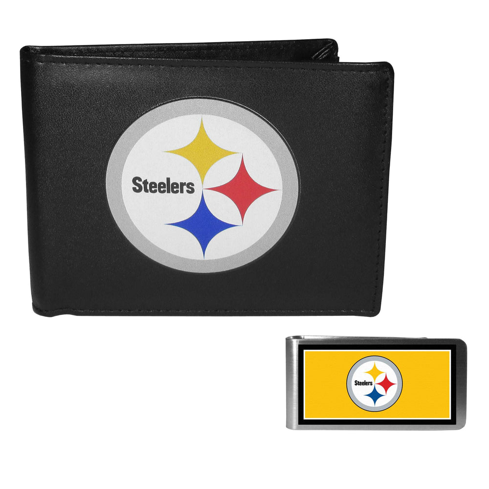 Pittsburgh Steelers Leather Bi-fold Wallet & Color Money Clip - Pittsburgh Steelers - Flyclothing LLC