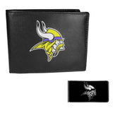 Minnesota Vikings Leather Bi-fold Wallet & Black Money Clip - Minnesota Vikings - Flyclothing LLC