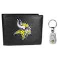 Minnesota Vikings Leather Bi-fold Wallet & Steel Key Chain - Siskiyou Buckle - Flyclothing LLC
