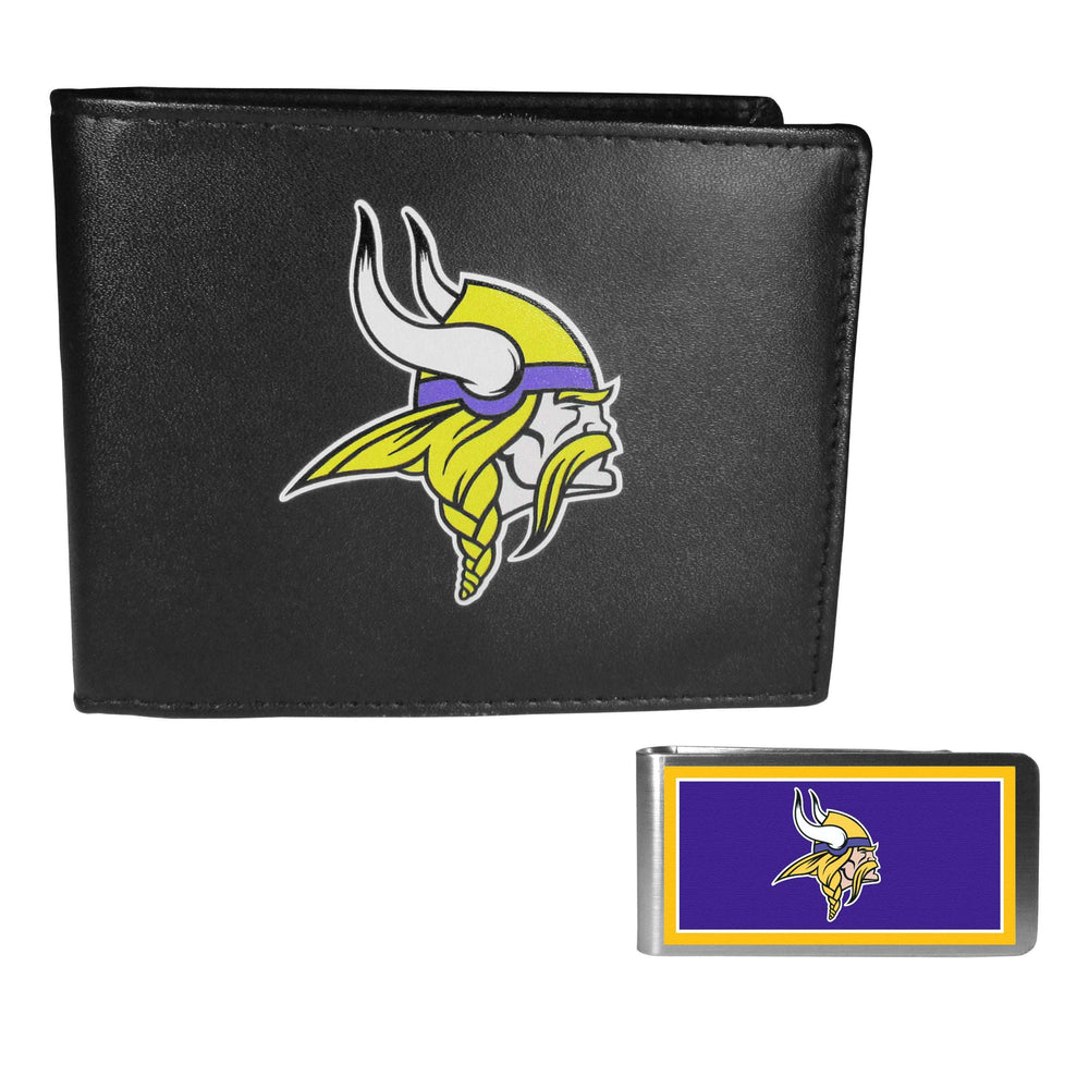 Minnesota Vikings Leather Bi-fold Wallet & Color Money Clip - Minnesota Vikings - Flyclothing LLC
