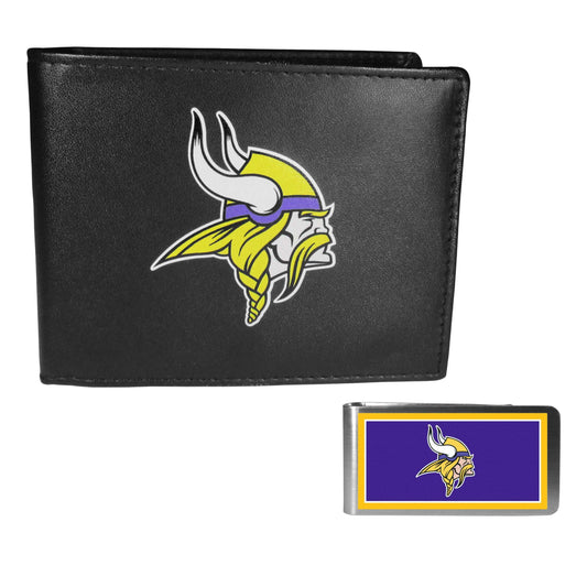 Minnesota Vikings Leather Bi-fold Wallet & Color Money Clip - Minnesota Vikings - Flyclothing LLC