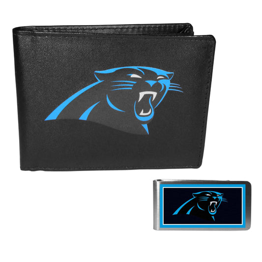 Carolina Panthers Leather Bi-fold Wallet & Color Money Clip - Carolina Panthers - Flyclothing LLC