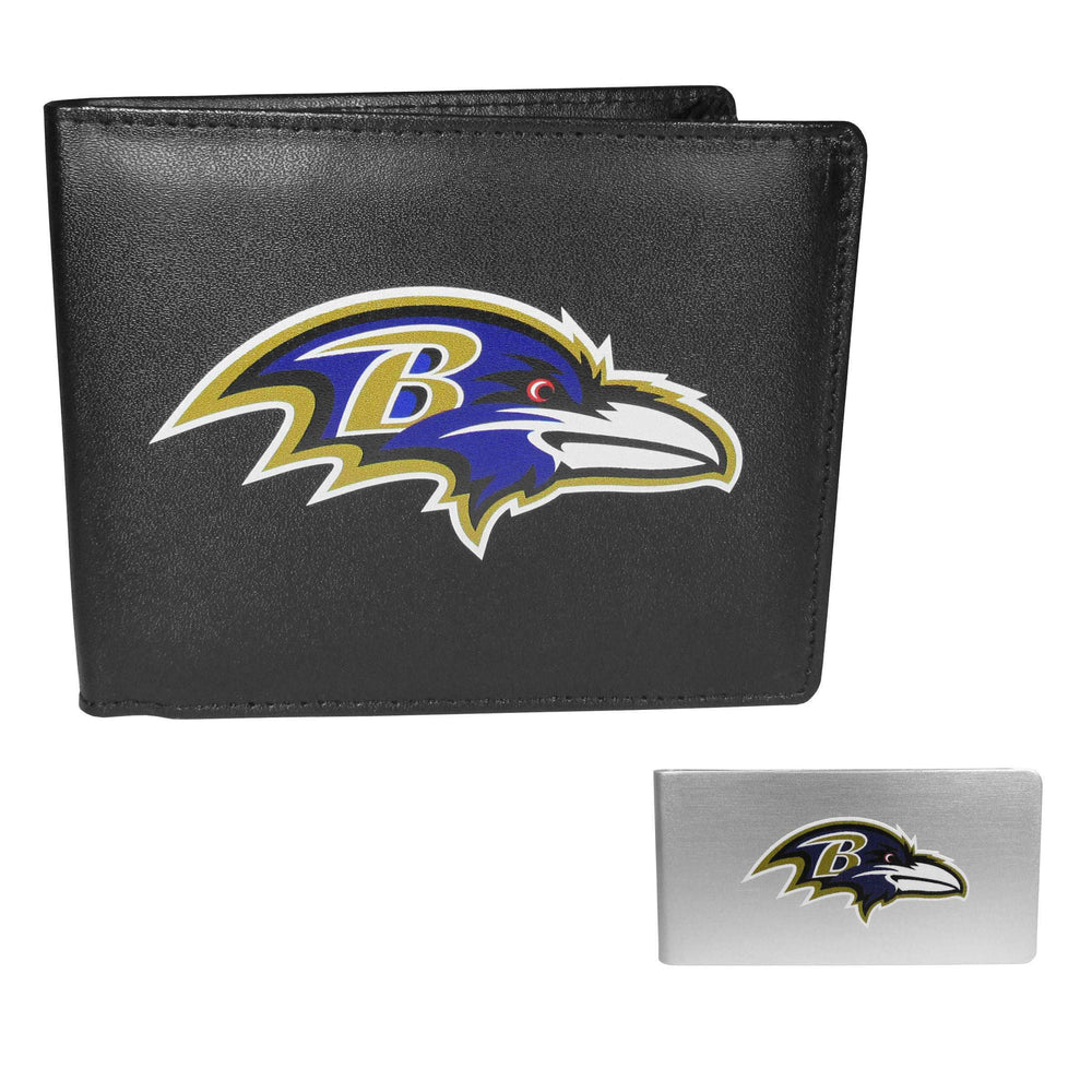 Baltimore Ravens Leather Bi-fold Wallet & Money Clip - Baltimore Ravens - Flyclothing LLC