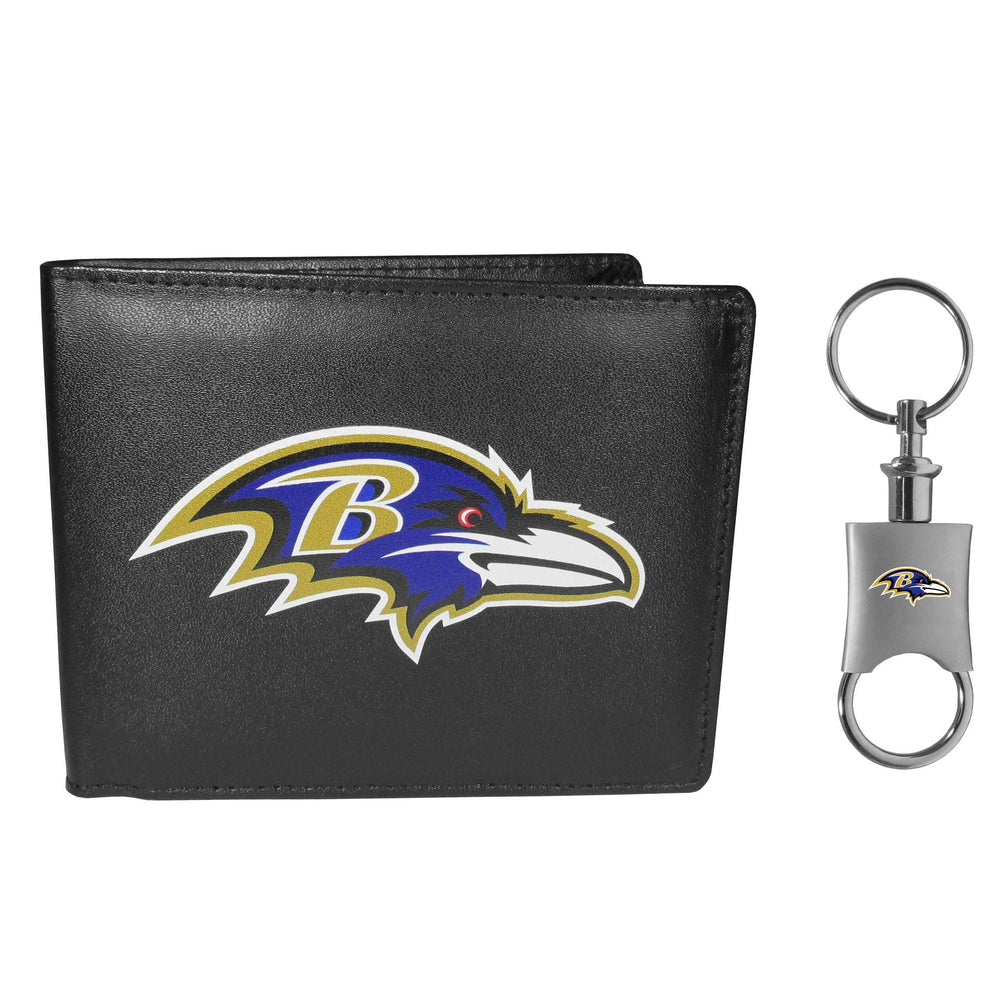Baltimore Ravens Leather Bi-fold Wallet & Valet Key Chain - Baltimore Ravens - Flyclothing LLC