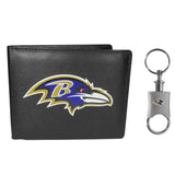 Baltimore Ravens Leather Bi-fold Wallet & Valet Key Chain - Baltimore Ravens - Flyclothing LLC