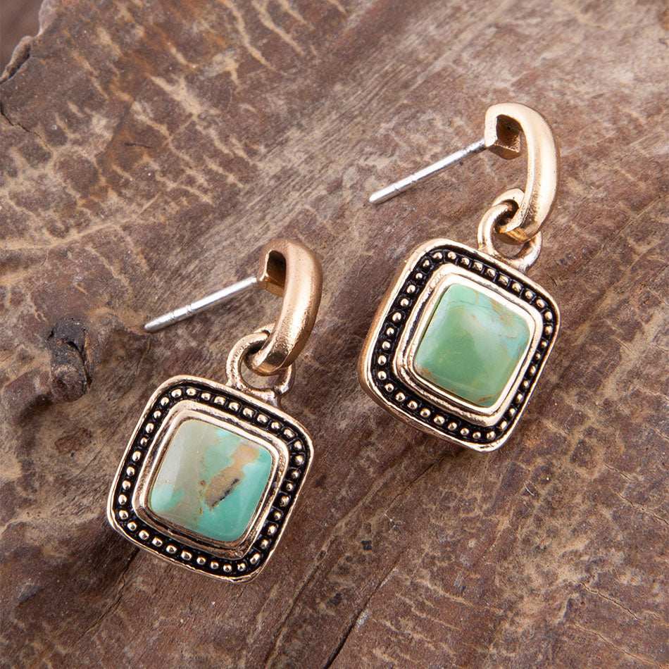 Flourish Blue Turquoise Golden Drop Earrings - Barse Jewelry - Flyclothing LLC