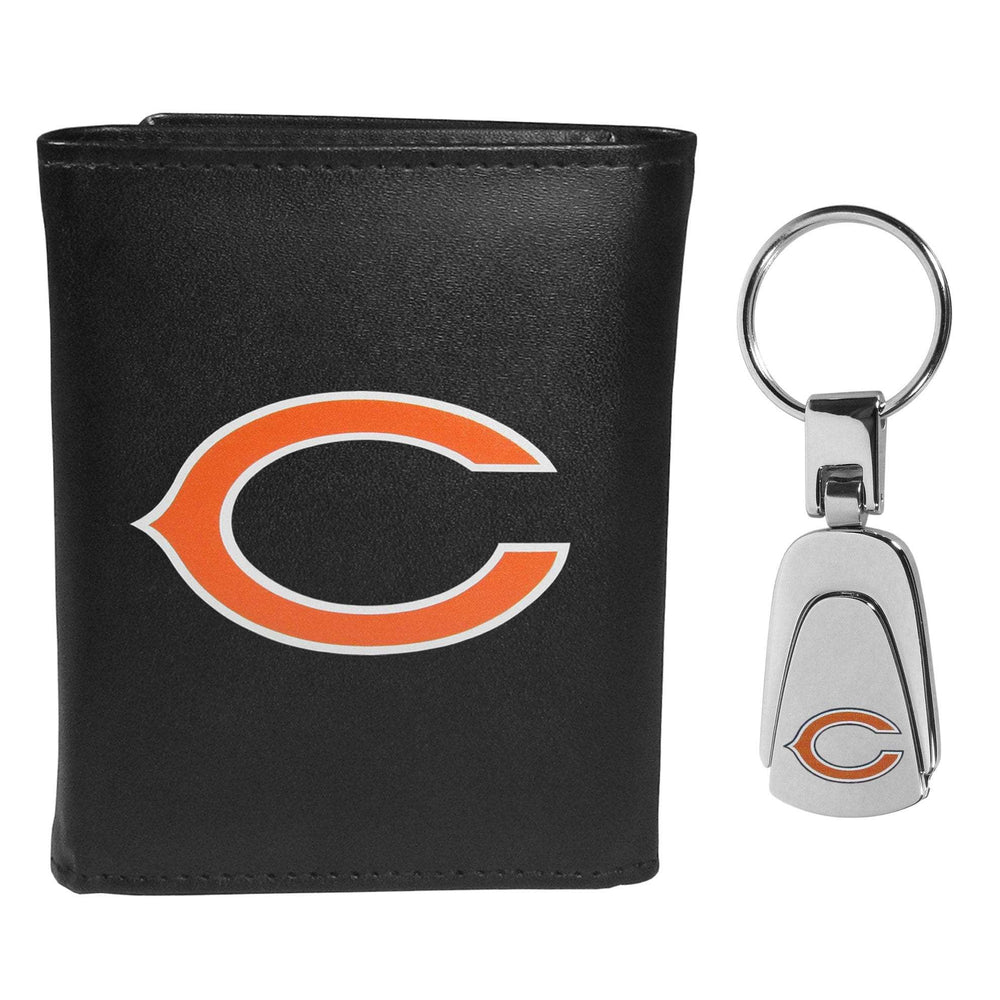 Chicago Bears Leather Tri-fold Wallet & Steel Key Chain - Chicago Bears - Flyclothing LLC