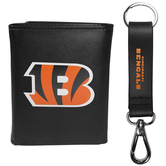 Cincinnati Bengals Leather Tri-fold Wallet & Strap Key Chain - Cincinnati Bengals - Flyclothing LLC