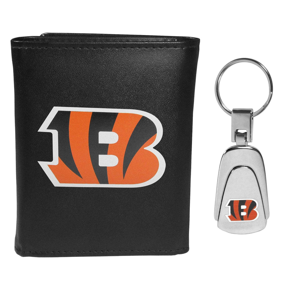 Cincinnati Bengals Leather Tri-fold Wallet & Steel Key Chain - Cincinnati Bengals - Flyclothing LLC