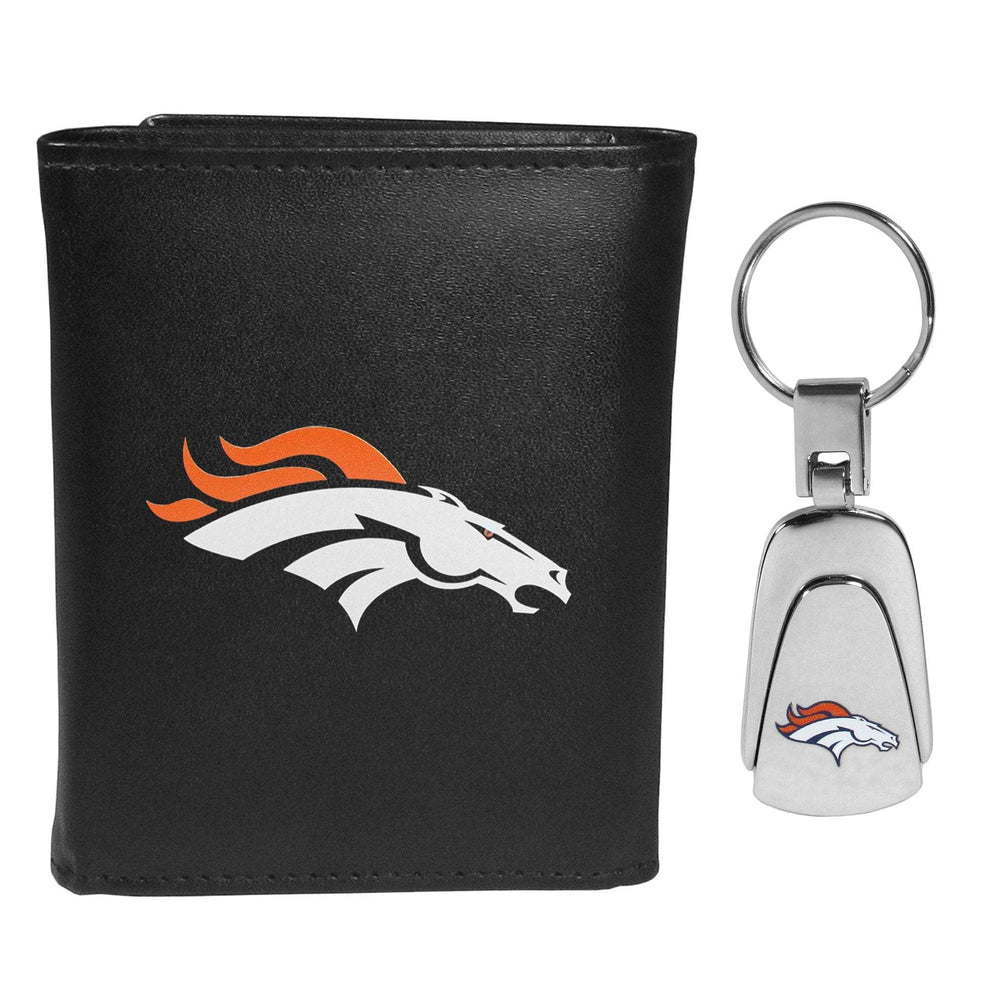 Denver Broncos Leather Tri-fold Wallet & Steel Key Chain - Denver Broncos - Flyclothing LLC