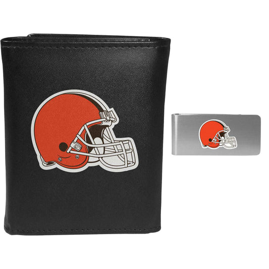 Cleveland Browns Leather Tri-fold Wallet & Money Clip - Cleveland Browns - Flyclothing LLC