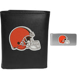Cleveland Browns Leather Tri-fold Wallet & Money Clip - Cleveland Browns - Flyclothing LLC