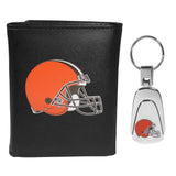 Cleveland Browns Leather Tri-fold Wallet & Steel Key Chain - Cleveland Browns - Flyclothing LLC