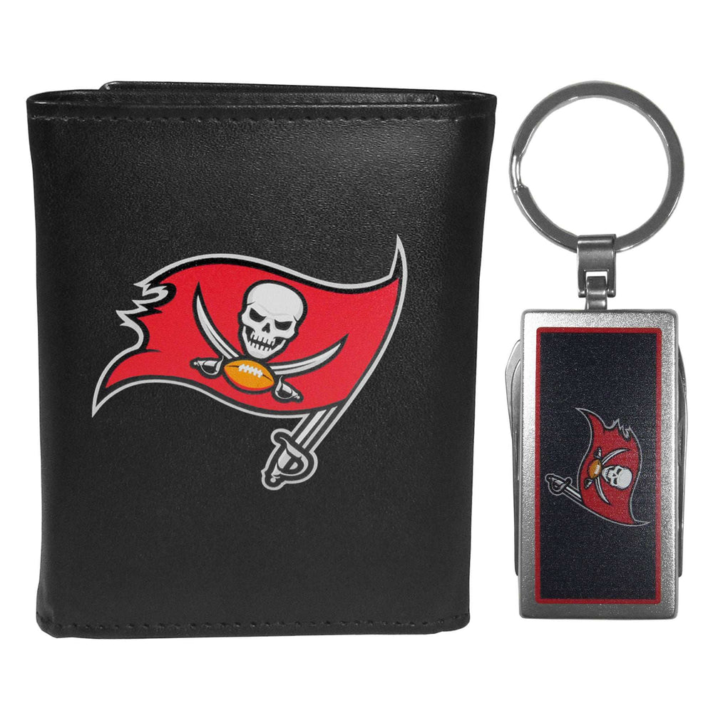 Tampa Bay Buccaneers Leather Tri-fold Wallet & Multitool Key Chain, Black - Tampa Bay Buccaneers - Flyclothing LLC