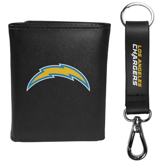 Los Angeles Chargers Leather Tri-fold Wallet & Strap Key Chain - Los Angeles Chargers - Flyclothing LLC
