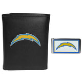Los Angeles Chargers Leather Tri-fold Wallet & Color Money Clip - Los Angeles Chargers - Flyclothing LLC